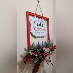 Wooden frame christmas wreath